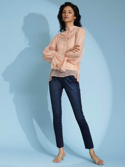 Label Ritu Kumar - Peach Ruffled Top with Camisole (Set of 2)