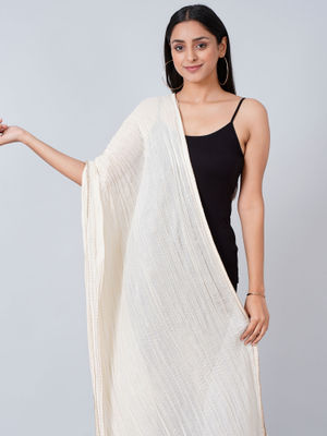 First Resort by Ramola Bachchan Ivory Cotton Crinkled Dupatta