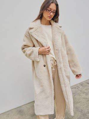 Buy Cider Fleece Collar Solid Button Coat (S) Online