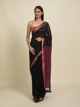 Suta - Black and Pink Cotton Sequin Embellished Saree