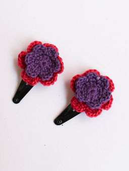 Woonie - Floral Handmade Hairclips - Purple (Pack of 2)