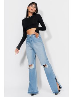 FREAKINS - 90s Distressed Side Slit Straight Jeans