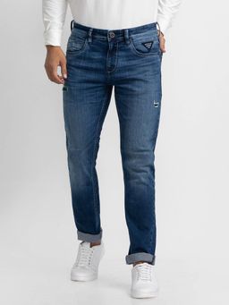 Spykar - Dark Blue Cotton Slim Fit Narrow Length Jeans for Men (skinny)