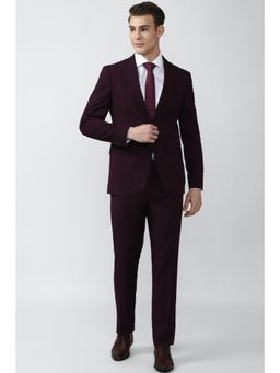 Peter England - Men Wine Solid Slim Fit Formal Two Piece Suit (Set of 2)