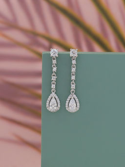 Ornate Jewels - 925 Sterling Silver Teardrop American Diamond Dangler Earrings for Women Girls One Size