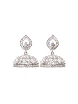 Ornate Jewels - Pure 925 Silver American Diamond Round Jhumka Earrings for Womens & Girls