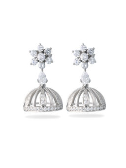 Ornate Jewels - 925 Sterling Silver American Diamond Jhumka Earrings for Women Girls Free Size