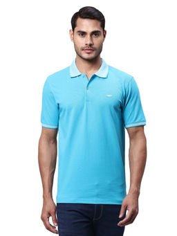 Park Avenue - Blue Slim Fit Solid Polo T-Shirt