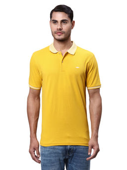 Park Avenue - Yellow Slim Fit Solid Polo T-Shirt
