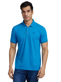 Park Avenue - Blue Slim Fit Solid Polo T-Shirt