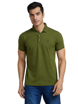 Park Avenue - Green Slim Fit Solid Polo T-Shirt