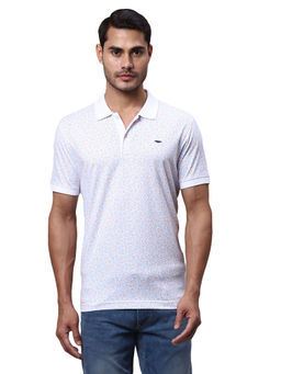 Park Avenue - White Slim Fit Printed Polo T-Shirt