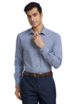 Park Avenue - Navy Slim Fit Checkered Shirt