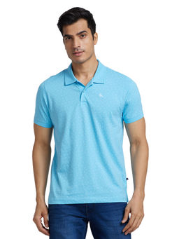 Parx - Blue Regular Fit Printed Polo T-Shirt