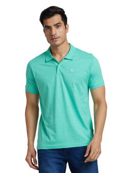 Parx - Green Regular Fit Printed Polo T-Shirt