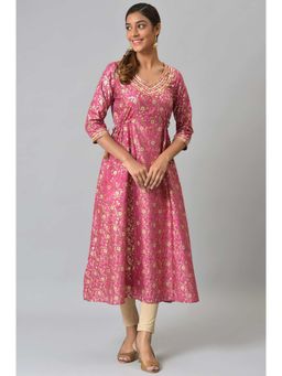 Aurelia - Pink Floral Printed Sequined Ethnic Kurta
