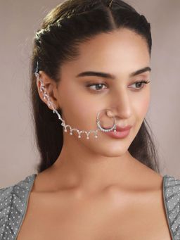 Priyaasi - Pretty Leaves American Diamond Silver-Plated Nath