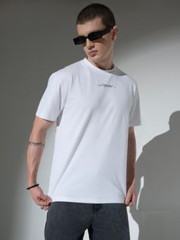 Hubberholme - Typography Printed Drop-Shoulder Sleeves Pure Cotton Relaxed Fit T-shirt