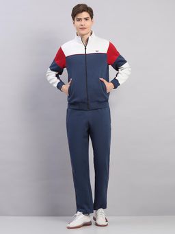 Monte Carlo - Men'S Regular Fit Blue Coloublock Stand Collar Full Sleeve Jacket and Trackpant