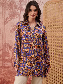 First Resort by Ramola Bachchan - Women Multi Colour Patched Leopard Print Shirt