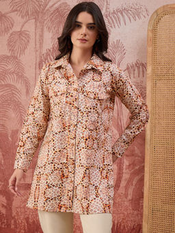 First Resort by Ramola Bachchan - Women Orange Animal Printed Structured Shirt
