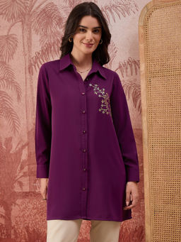 First Resort by Ramola Bachchan - Women Purple Embellished Casual Shirt
