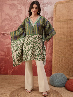 First Resort by Ramola Bachchan - Women Green And Yellow Half-And-Half Striped Tunic