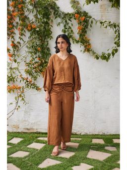 Five Thirty Somewhere - Brown Brick Lane Linen Crop Top