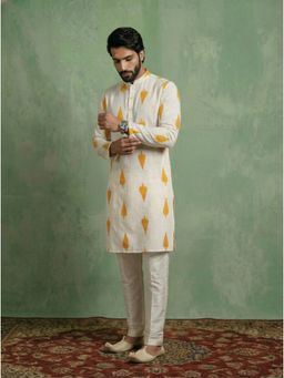 KISAH - White Cotton Blend Printed Kurta and Trouser