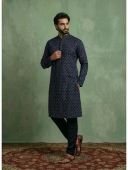 KISAH - Navy Blue Pure Cotton Printed Kurta and Trouser
