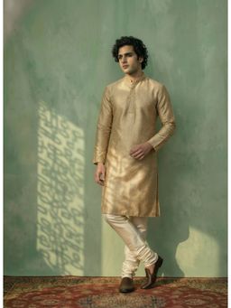 KISAH - Beige Silk Blend Textured Kurta and Churidar