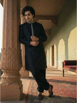 KISAH - Black Cotton Blend Solid Kurta and Salwar