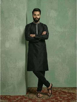KISAH - Black Cotton Blend Embroidered Kurta and Trouser