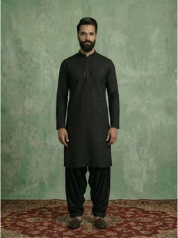 KISAH - Black Cotton Blend Mirror Work Kurta and Salwar