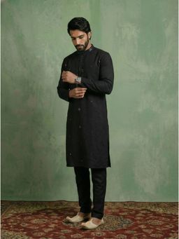 KISAH - Black Cotton Blend Mirror Work Kurta and Trouser