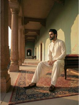 KISAH - Cream Cotton Blend Solid Kurta and Salwar