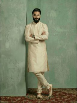 KISAH - Off-White Cotton Blend Solid Kurta and Trouser