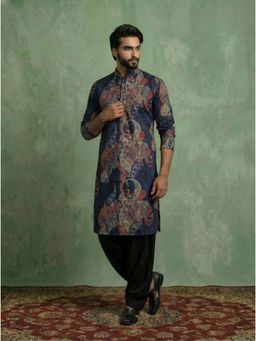KISAH - Blue Cotton Blend Printed Kurta and Salwar