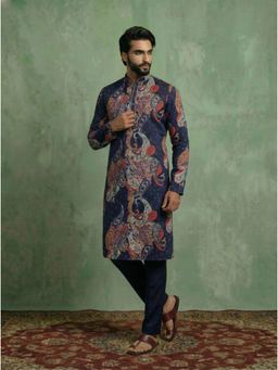 KISAH - Blue Cotton Blend Printed Kurta and Trouser