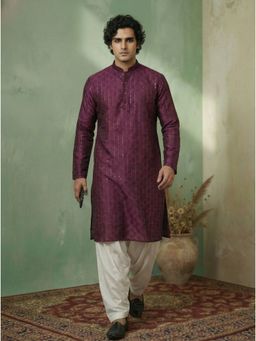 KISAH - Maroon Silk Blend Textured Kurta and Salwar
