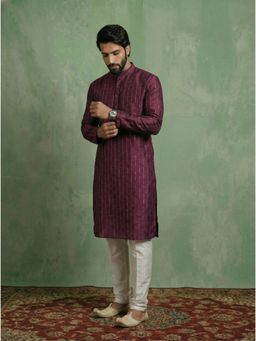 KISAH - Wine Cotton Blend Embroidered Kurta and Trouser