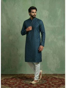 KISAH - Blue Silk Blend Textured Kurta and Trouser