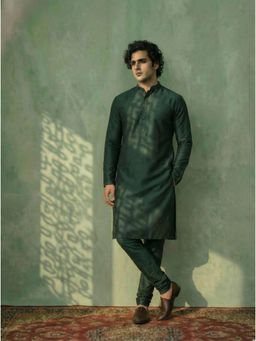 KISAH - Green Cotton Blend Solid Kurta and Churidar