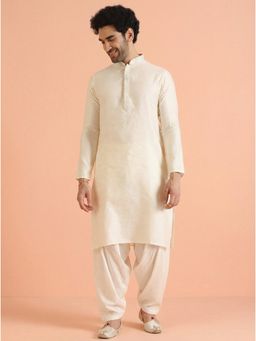 KISAH - Cream Silk Blend Textured Kurta and Salwar