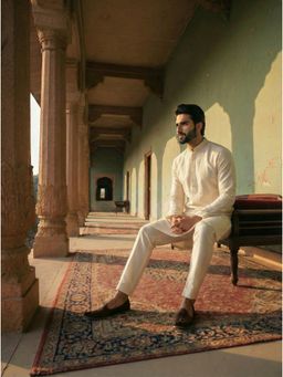 KISAH - Cream Jacquard Textured Kurta and Trouser