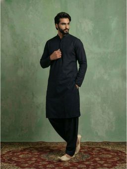 KISAH - Black Cotton Textured Kurta and Salwar