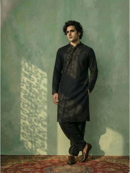 KISAH - Black Cotton Blend Solid Kurta and Salwar