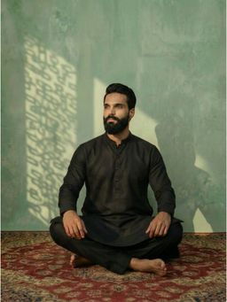 KISAH - Black Cotton Blend Solid Kurta and Trouser