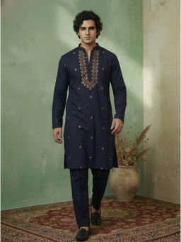 KISAH - Blue Silk Blend Embroidered Kurta and Trouser