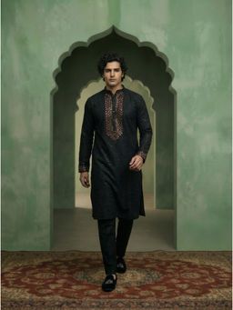 KISAH - Black Cotton Blend Embroidered Kurta and Trouser